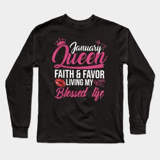 A Queen Was Born In January Shirt Birthday for Queen Girls Long Sleeve T-Shirt